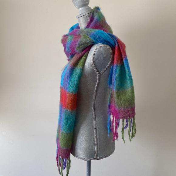John Hanly Ireland Luxury Irish Colorful Plaid Mohair & Wool Scarf Wrap - Picture 4 of 8